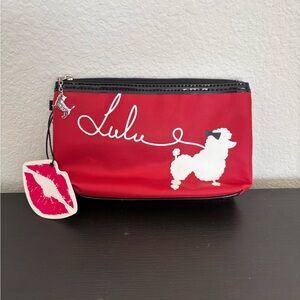 Lulu Guinness Red Cosmetic Bag with Black Trim. Zip pouch. New with tag.